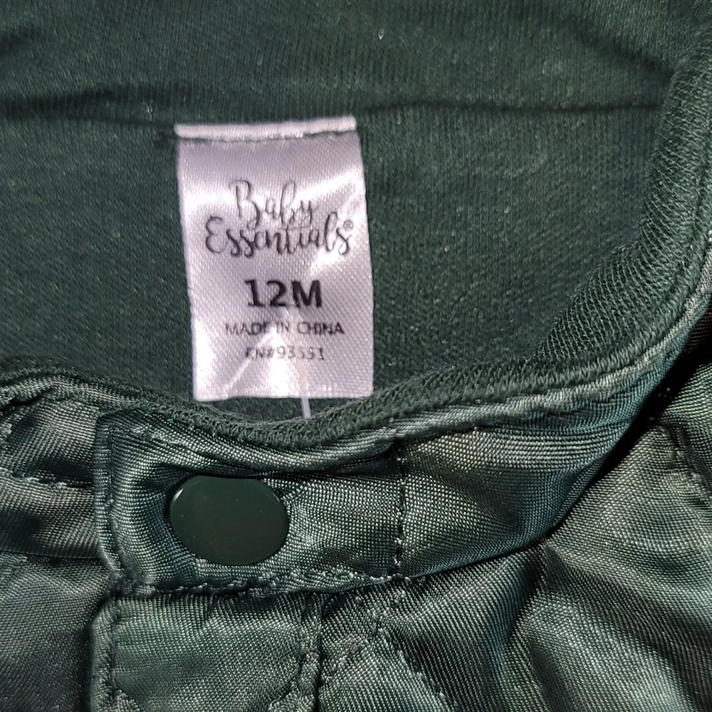 Baby Essentials Hunter Green Quilted Puffer Vest Infant 12M Snap Front Outerwear
